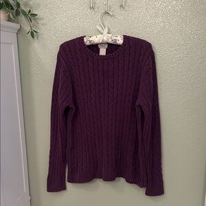 L.L. Bean 100% Cotton Purple Cable Knit Sweater